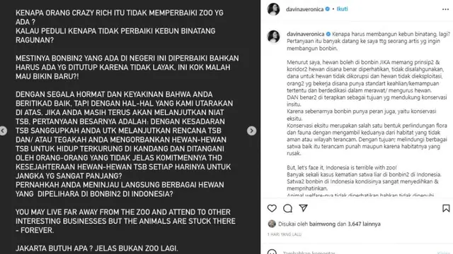 Unggahan Davina Veronica