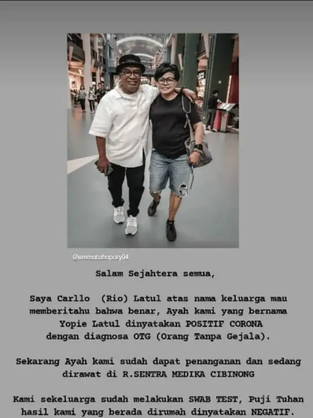 Yopie Latul Positif Corona Covid-19