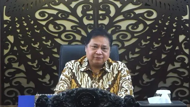 Menteri Koordinator Bidang Perekonomian Airlangga Hartarto saat menyampaikan sambutan secara daring pada acara Pasar Modal Goes to Young Generation. (Foto: Istimewa)
