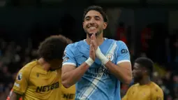 Sebelum turun minum, Omar Marmoush berhasil menggandakan keunggulan untuk Manchester City. (AP Photo/Ian Hodgson)