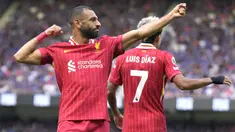Liverpool membuka Premier League musim 2024/2025 dengan raihan tiga angka usai mengalahkan tuan rumah berstatus tim promosi, Ipswich Town dengan skor 2-0 di Portman Road Stadium, Ipswich, Sabtu (17/8/2024). Dua gol tim asuhan Arne Slot dilesakkan Diogo Jota (60') dan Mohamed Salah (65'). Gol Mohamed Salah menjadi golnya yang ke-9 dalam laga pembuka The Reds di Premier League yang mematahkan rekor Alan Shearer dengan 8 gol. (AP Photo/Alastair Grant)