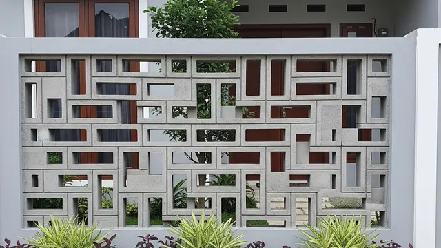 Model Pagar Beton Cor dengan Bukaan Roster (Image by Gemini AI)