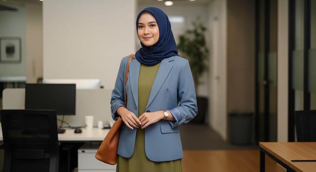 Gamis Polos + Blazer Ringan = Office Look Elegan