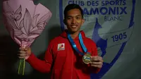 Atlet Pelatnas Alfian M Fajri kembali meraih juara dunia dari nomor speed di Kejuaraan Dunia Panjat Tebing di Chamonix, Prancis