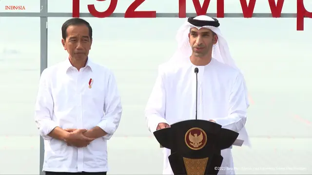 Presiden Joko Widodo (Jokowi) meresmikan proyek Pembangkit Listrik Tenaga Surya (PLTS) Terapung Cirata hari ini, Kamis (9/11/2023). (Tangkapan layar Youtube Sekretariat Presiden)