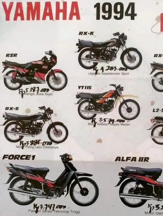 Motor Yamaha paling mahal kala itu adalah Yamaha RZR dengan harga Rp5.187.000,- (Source: TikTok)