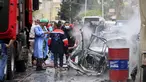 Sebuah ledakan menghantam Kota Sidon, sebelah selatan Lebanon, Selasa (12/4). Ledakan tersebut menewaskan pejabat dari gerakan Fatah, Fethi Zeydan, yang bertanggung jawab atas kamp Mieh Mieh yang ditempati warga Palestina di Sidon. (REUTERS/Ali Hashisho)