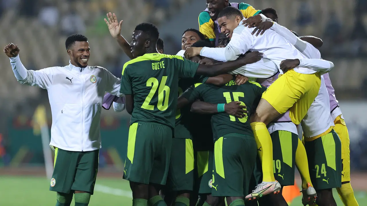 Selebrasi pemain Senegal usai mengalahkan Burkina Faso di Piala Afrika 2021