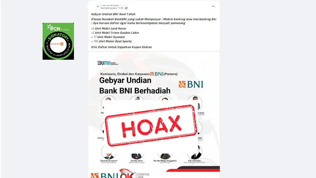 Tangkapan layar salah satu hoaks seputar pendaftaran undian berhadiah