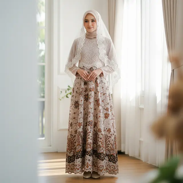 9 Model Gamis Batik Brokat Desain Rapi dan Tidak Ramai