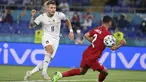 Striker timnas Italia, Ciro Immobile mencetak gol kedua timnya ke gawang Turki pada laga pertama grup A Euro 2020 /2021 yang berlangsung di stadion Olimpico Roma, Sabtu (12/6/2021). Timnas Italia berhasil menang 3-0 atas Turki. (Alfredo Falcone/LaPresse via AP)