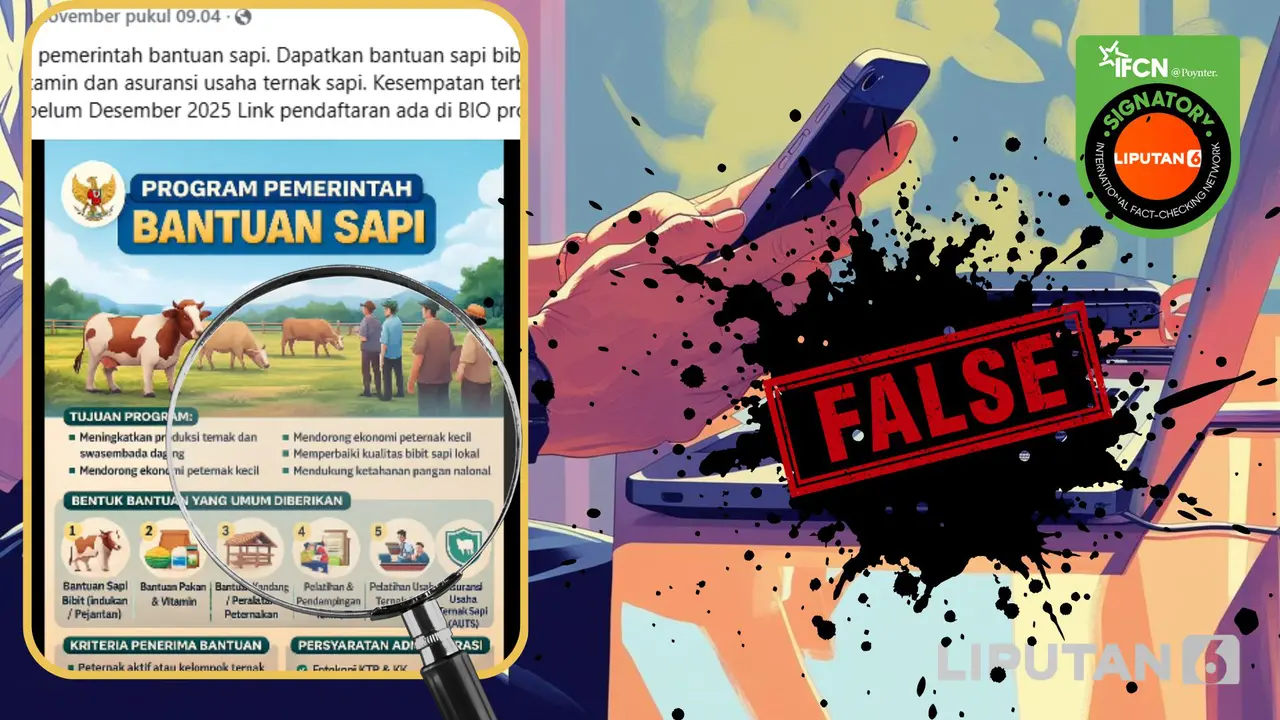 Tangkapan layar klaim link pendaftaran program pemerintah bantuan sapi