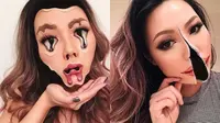 Seorang seniman makeup telah membuat kagum pengikutnya di Instagram dengan kelihaiannya menciptakan efek ilusi optik di wajah