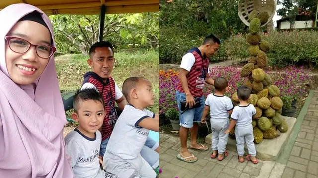Rendi Irawan dan Vera Hisma Putri mengajak kedua anaknya berjalan-jalan ke wisata alam