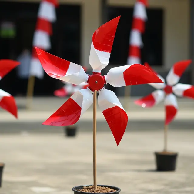 Kincir Angin Merah Putih dari Botol Plastik Bekas (AI Generated)