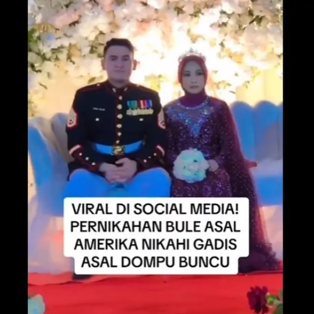 Viral Marinir AS Baca Al Fatihah dan Pakai Seragam Militer Saat Nikahi Gadis NTB.  foto: Twitter @andhikatsu