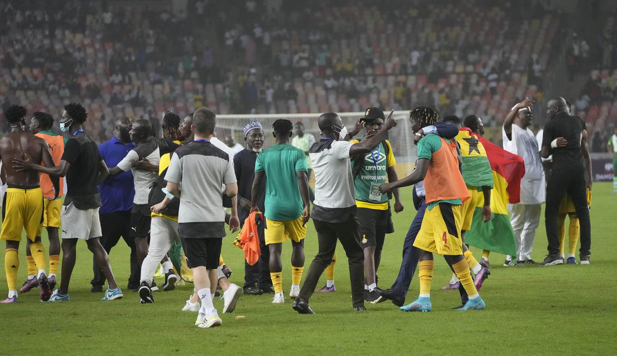 Ghana pun lolos ke Piala Dunia 2022 menyingkirkan Nigeria berkat aturan produktivitas gol tandang. (AP/Sunday Alamba)