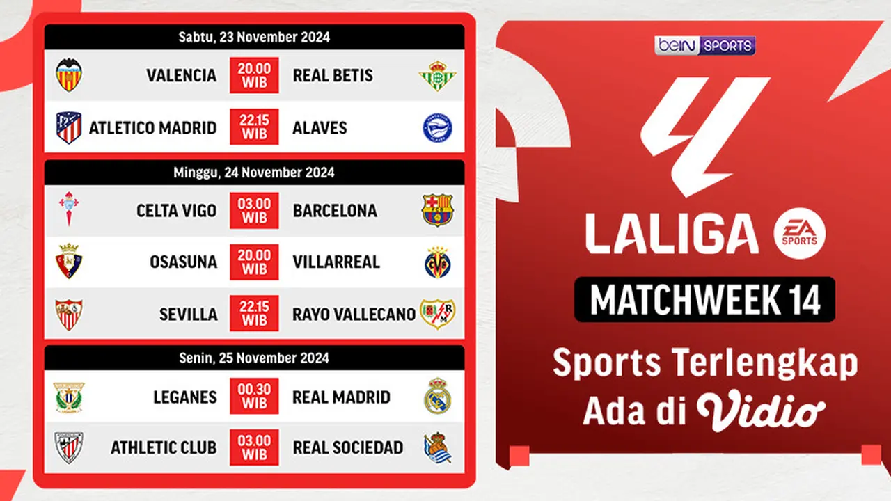 Jadwal LaLiga 2024/2025 Matchweek 14