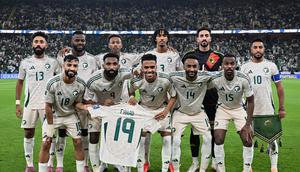 Starting XI Timnas Arab Saudi saat melawan Timnas Indonesia di putaran keempat Kualifikasi Piala Dunia 2026, 9 Oktober 2025. (AP Photo)