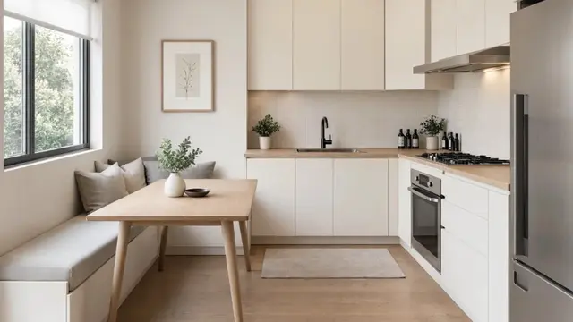 Desain Dapur Minimalis 3x2 Tetap Lega dengan Meja Makan Mini (AI Generated)