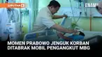 Presiden Prabowo Subianto mengunjungi para korban kecelakaan mobil pengangkut makanan di SDN 01 Kalibaru, Cilincing, Jakarta Utara, yang dirawat di Rumah Sehat untuk Jakarta RSUD Koja, Selasa (16/12).