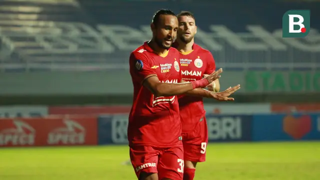 Gelandang Persija Jakarta, Rohit Chand ketika mencetak gol ke gawang Persita Tangerang pada pekan kelima BRI Liga 1 2021/2022 di Stadion Pakansari, Kabupaten Bogor.