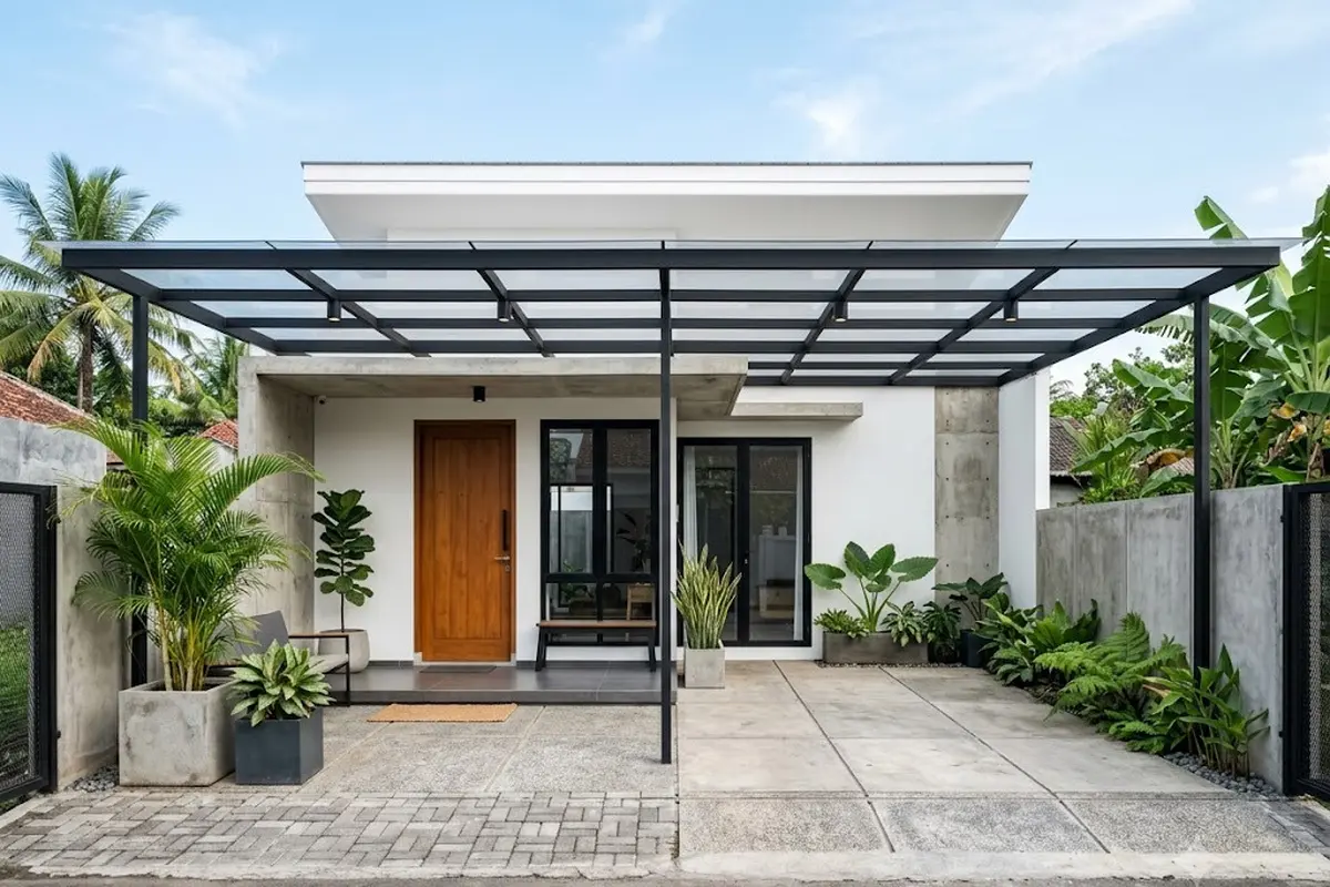 Model Carport Industrial dengan Atap Transparan Bikin Rumah Terang