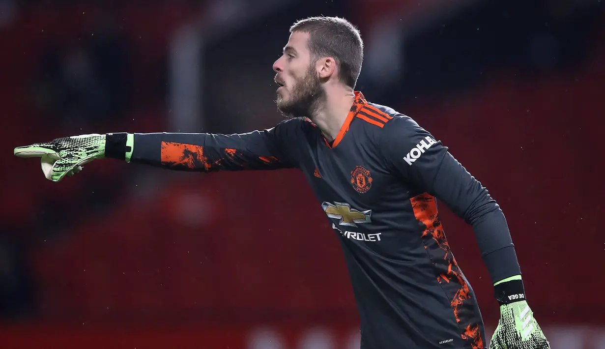 Kelebihan David de Gea adalah keberanian melakukan penyelamatan dengan kakinya. Beberapa kali kakinya mampu membaca arah tendangan para striker lawan. (AFP/Martin Rickett/Pool)