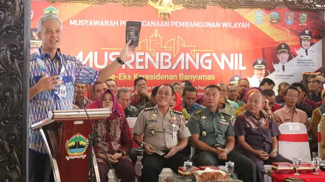 Gubernur Jawa Tengah Ganjar Pranowo DALAM Musrenbangwil eks-Karesidenan Banyumas, di Purbalingga, Selasa, 12 Maret 2019. (Foto: Liputan6.com/Dinkominfo PBG/Muhamad Ridlo)