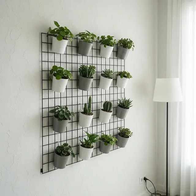 Inspirasi Dinding Tanaman dari Wire Grid (AI Generated)