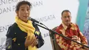 Menteri Kelautan dan Perikanan Susi Pudjiastuti menyampaikan sambutan usai penandatangan kerja sama antara Kementerian Pariwisata dan KKP, Jakarta, Selasa (7/2). Kerja sama meliputi pengembangan wisata bahari di Indonesia. (Liputan6.com/Immanuel Antonius)