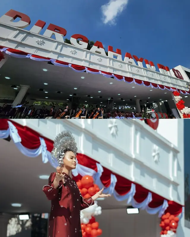 3. Untuk melengkapi busana adatnya, Rossa mengenakan suntiang besar berwarna perak di kepalanya. Aksesori kepala ini merupakan ciri khas dari busana adat Minang.