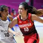 Pebasket Indonesia, Christine Tjundawan, berusaha melewati pebasket India, Madhu Kumari, pada Babak Penyisihan Basket Putri Grup X Asian Games ke 18 di Hall Basket Senayan, Jakarta Kamis (23/8). ANTARA FOTO/INASGOC/Wayhudin/Aa/18