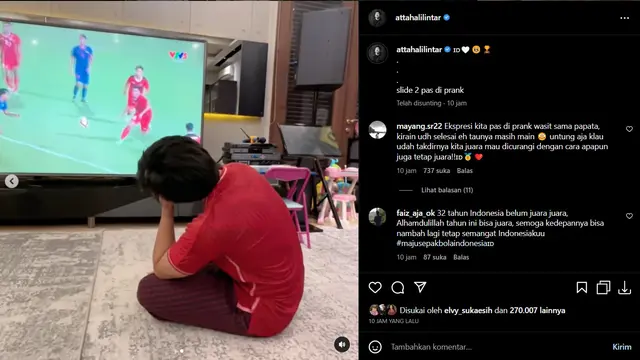 Atta Halilintar Girang Timnas Sepak Bola Dapat Emas di SEAGames 2023, Sempat Emosi Karena Ikut Kena Prank Wasit. (instagram.com/attahalilintar)
