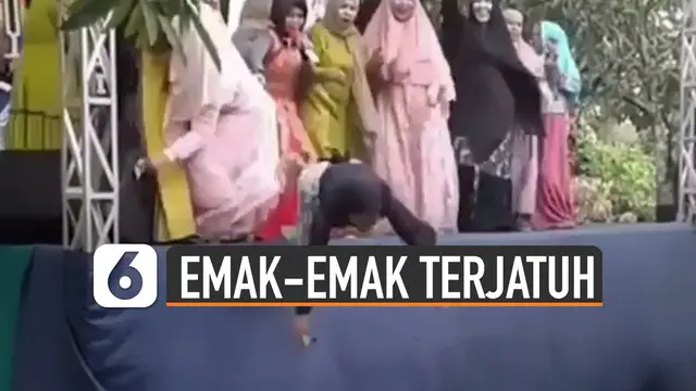 Video seorang emak-emak terjatuh saat joget-jogetan di panggung viral di media sosial.