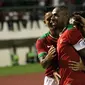 Striker Timnas Indonesia, Boaz Solossa usai cetak gol ke gawang Malaysia (Foto: Twitter @pssi__fai)