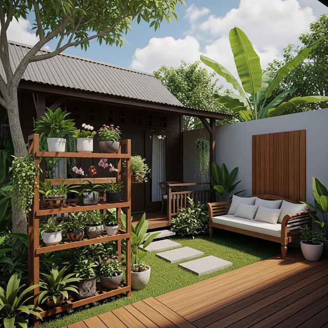 Desain Rumah Kecil Tropis dengan Taman Belakang