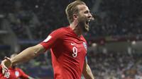 Striker timnas Inggris, Harry Kane, mencetak dua gol ke gawang Tunisia pada laga penyisihan Grup G Piala Dunia 2018, Selasa (19/6/2018) dini hari WIB. (AP Photo/Thanassis Stavrakis)