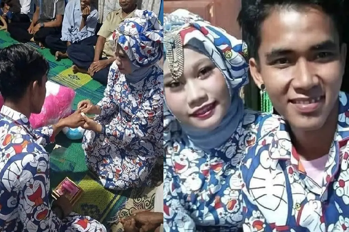 pasangan nikah dengan tema doraemon