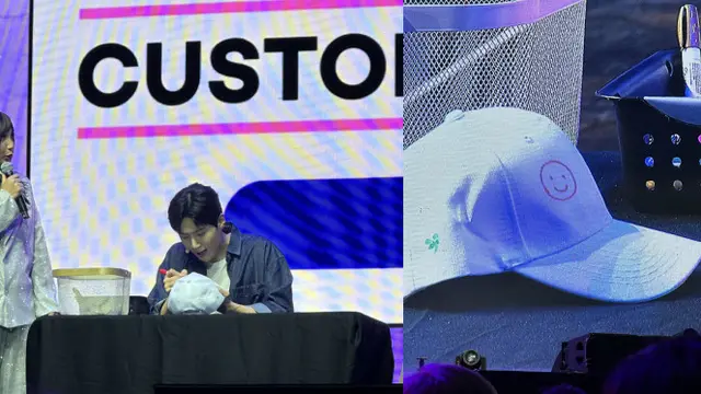 Saat Fan Meeting Kim Seon Ho di Manila Berlangsung, Terdapat Sebuah Momen Kim Seon Ho Menggambar Emoticon Smile di Topi yang Akan Diberikan kepada Fans (Foto: https://twitter.com/seonhopage)