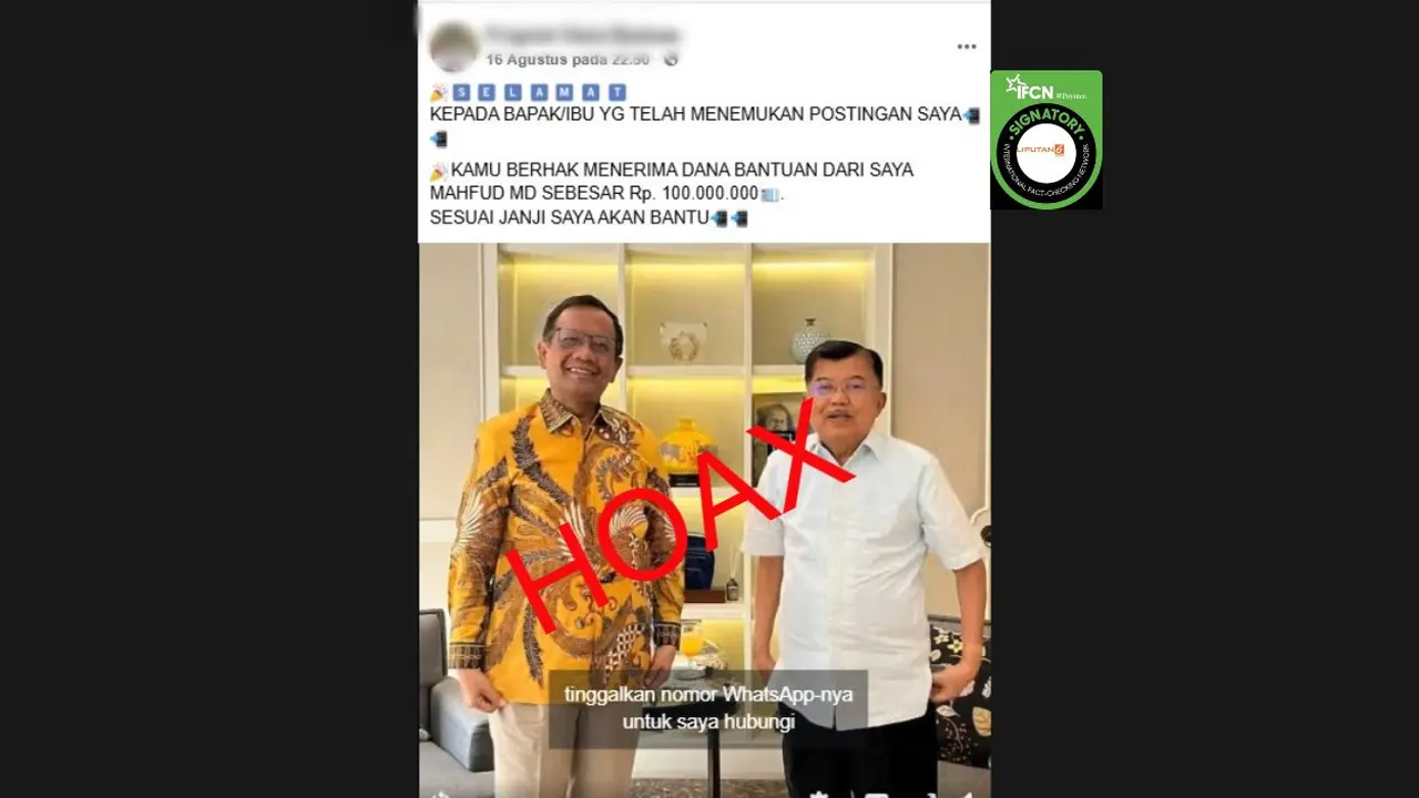 Cek Fakta Liputan6.com mendapati klaim unggahan mantan Menko Polhukam Mahfud Md mengumumkan dana bantuan untuk modal usaha.
