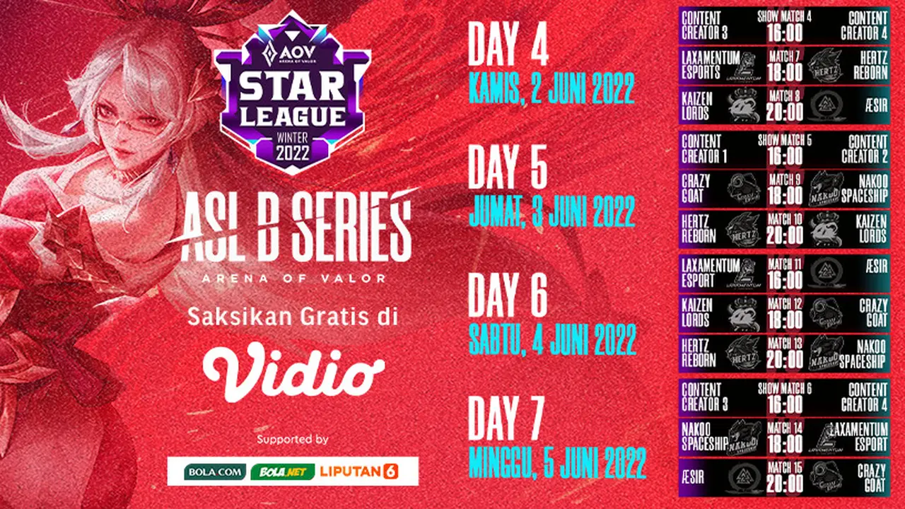 Link Live Streaming AOV Star League B Series 2022 di Vidio, 2-5 Juni 2022