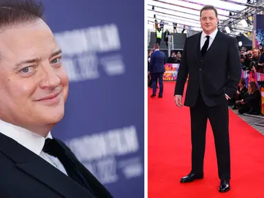 Foto kolase Brendan Fraser saat menghadiri pemutaran perdana film 'The Whale' selama Festival Film London 2022 di London, Selasa, 11 Oktober 2022. (Photo by Vianney Le Caer/Invision/AP)