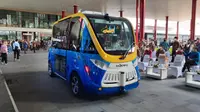 Menteri Perhubungan Budi Karya Sumadi resmikan uji coba kendaraan listrik otonom pertama di Indonesia, di Qbig BSD, Kabupaten Tangerang, Jumat (20/5/2022).
