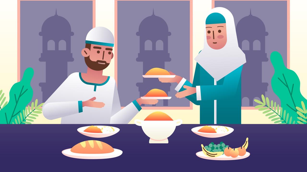 Ilustrasi sahur, buka puasa, Islami, Ramadan