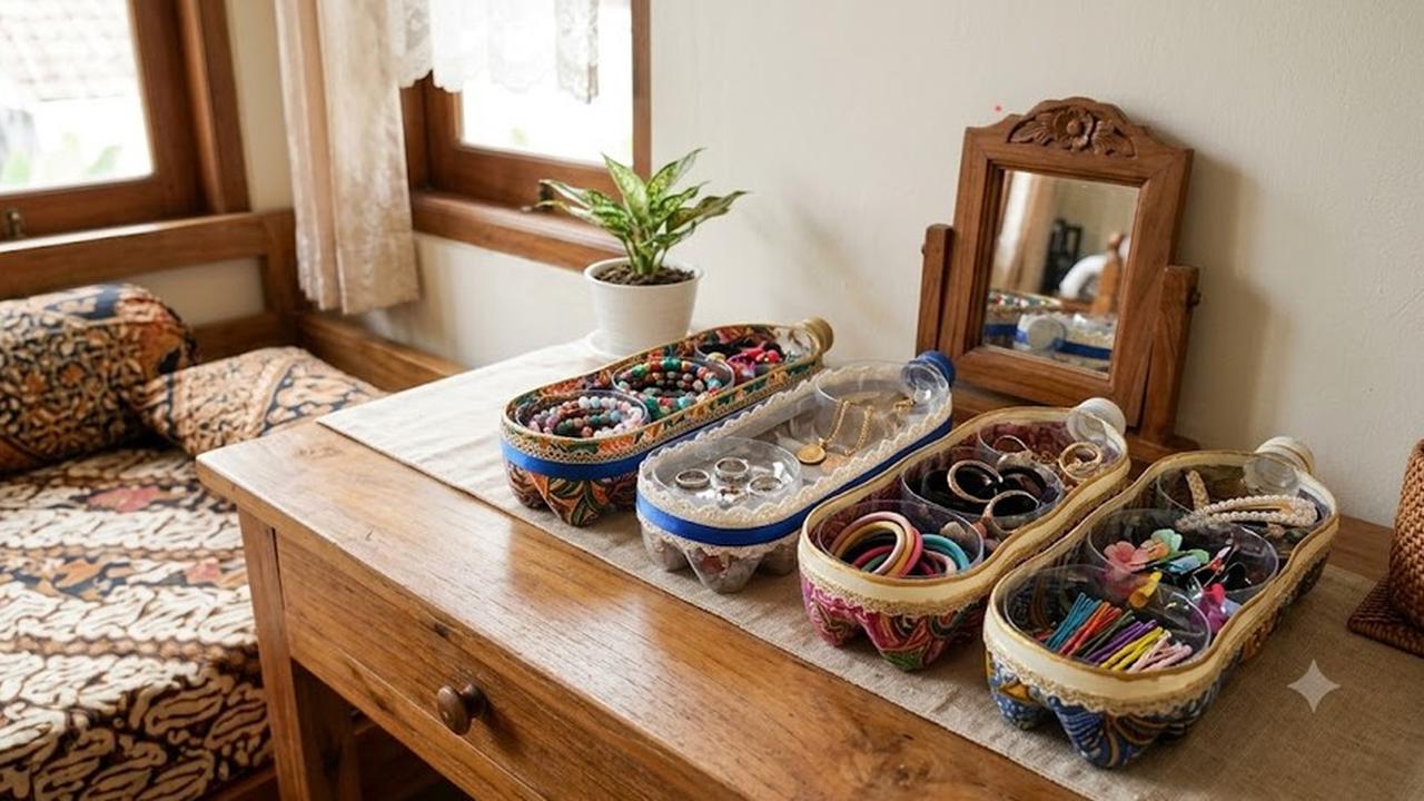 Trik Memanfaatkan Botol Plastik Bekas untuk Penyimpanan Rumah (AI Generated)