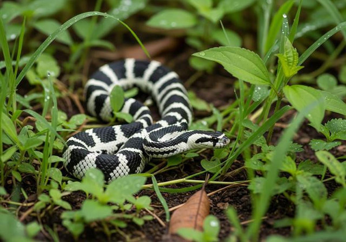 Tanda Keberadaan Anakan Ular Weling di Kebun dengan Rumput Rimbun