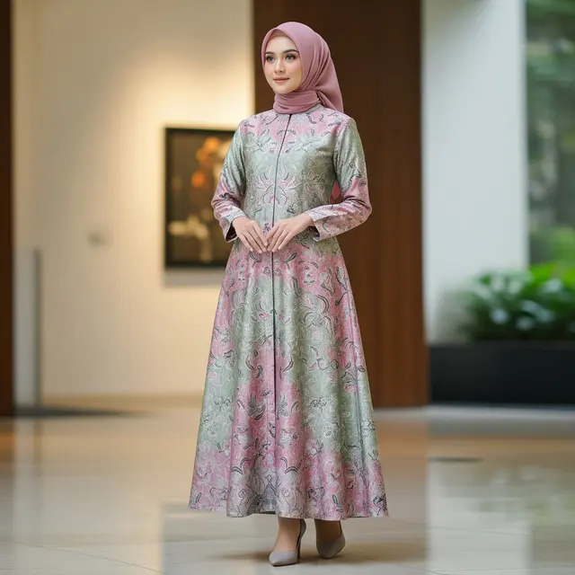 Model Gamis Batik Sutra Syar’i Potongan A-Line