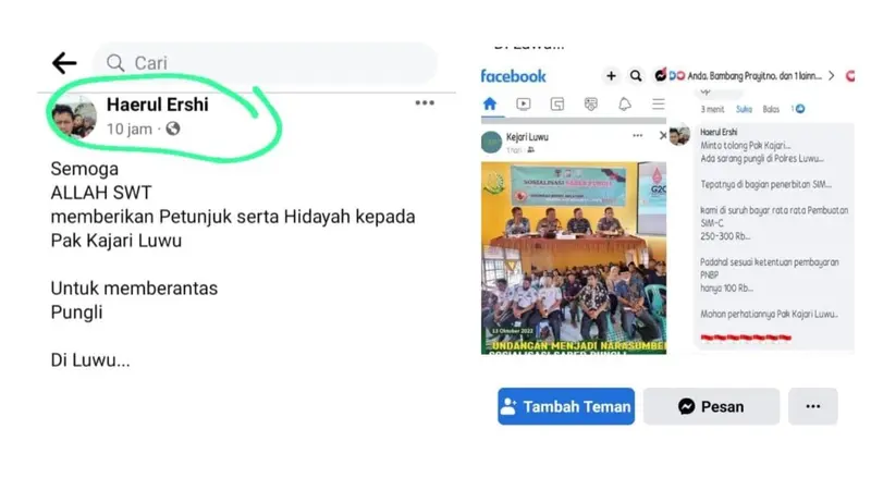 Tangkapan layar unggahan Aipda HR di Facebooknya (Liputan6.com/Istimewa)