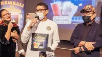 Menteri Pariwisata dan Ekonomi Kreatif RI, Sandiaga Uno saat menghadiri gerakan 'Ayo Kembali Ke Bioskop' di Plaza Senayan Jakarta, Minggu (30/5/2021). (IST)